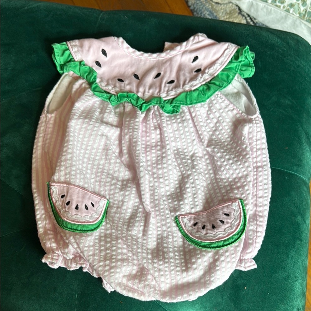 Smockingbird Pink and Green Diaper Cover with Watermelon Theme